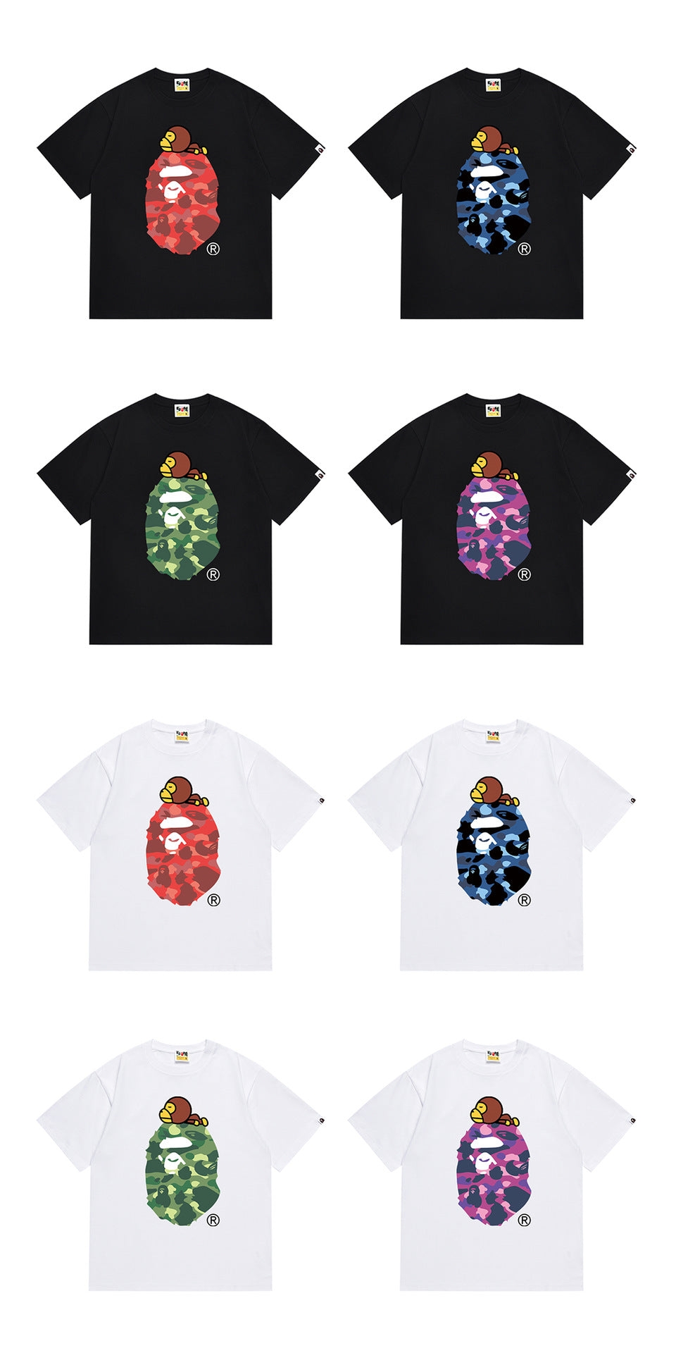 BAPE Ape Head Graphic Print Short Sleeve Tee Streetwear Unisex