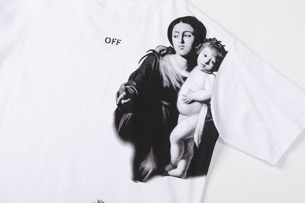 Madonna Oil Painting Graphic Print Crew Neck Short Sleeve T Shirt