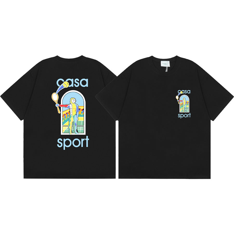Casablanca Vintage Logo Print Loose Short Sleeve T Shirt Unisex Y2K