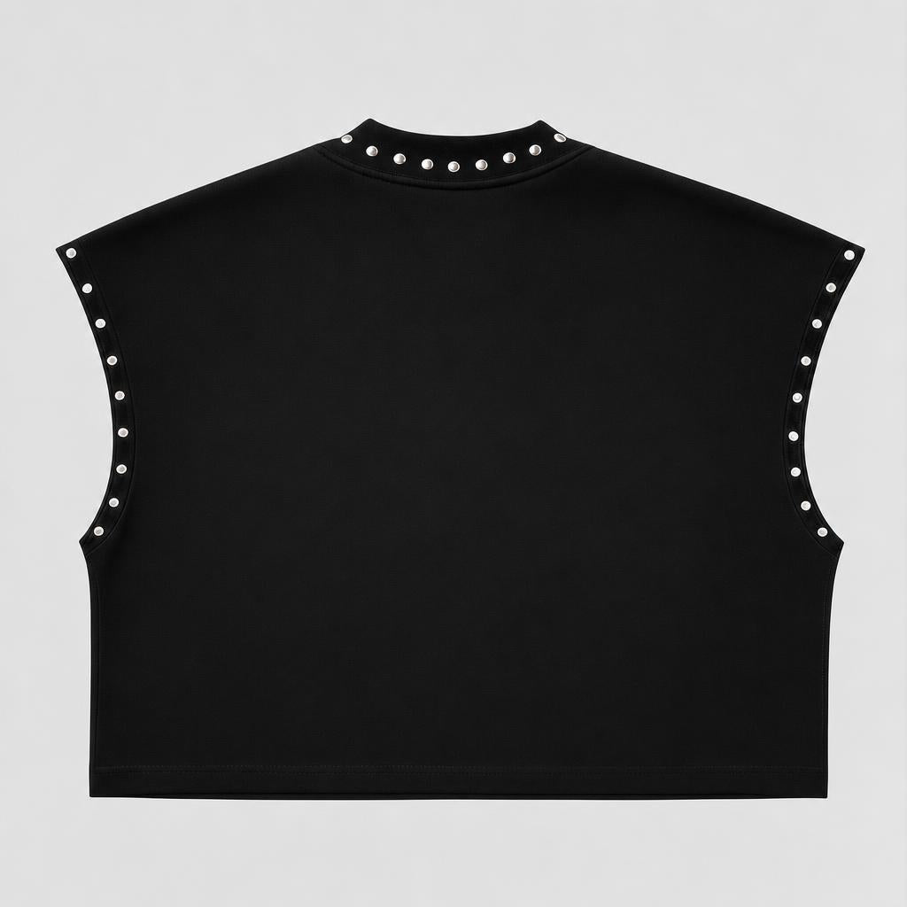 Rivet Decor Graphic Print Crew Neck Sleeveless Crop Tank Top Women