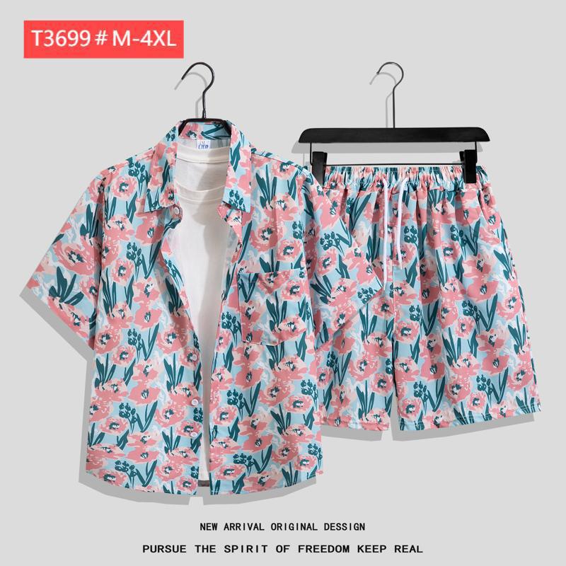 Couple Hawaiian Floral Set Loose 5 Inch Shorts T3664-T3699