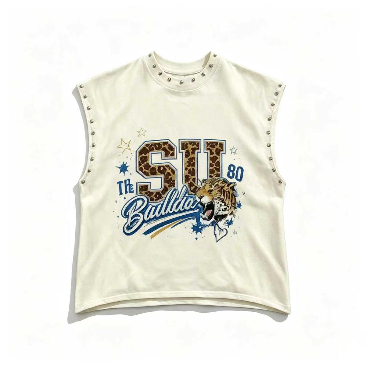 Vintage Retro Graphic Rivet Cut‑Off Sleeveless Tank Top Multi‑Style