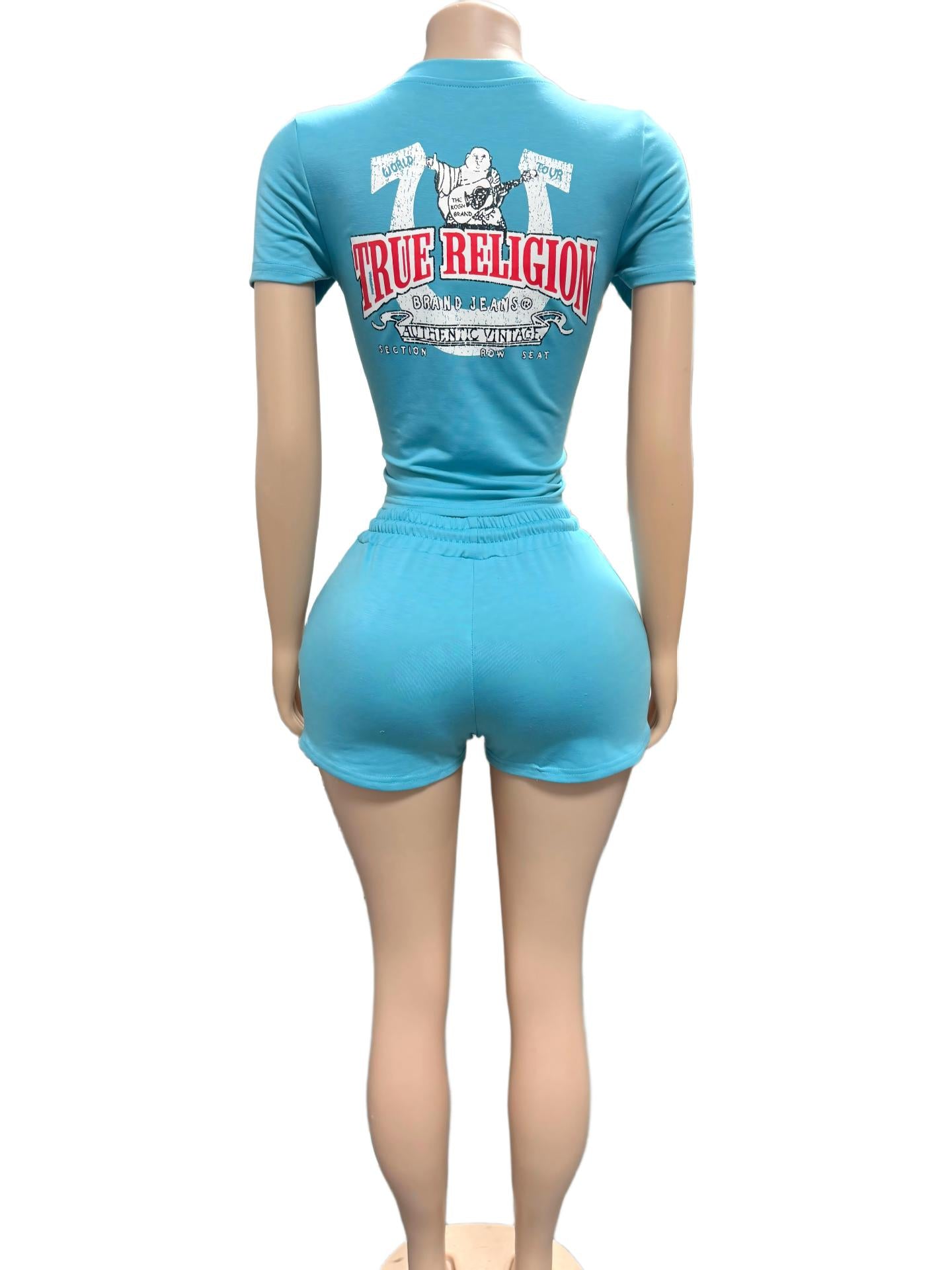 True Religion Horseshoe Graphic Print Tee Shorts 2 Piece Set