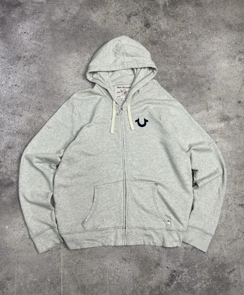Y2K Vintage Stitch Zip Up Hoodie Horseshoe Embroidery