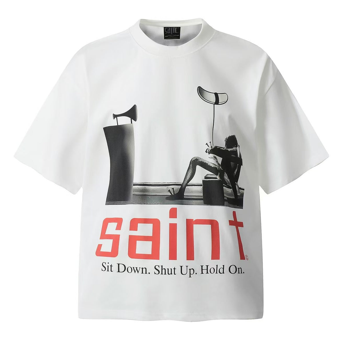 Saint Michael Vintage Washed Multi‑Print Graphic Oversized Tee Street