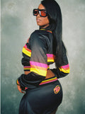Twiley TM Rainbow Stripe Zip Crop Jacket Flare Pants 2 Piece Set Women