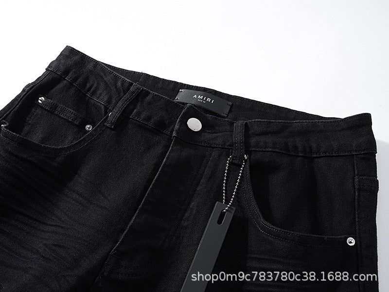 Amiri Distressed Splash Ink Stretch Slim Tapered Denim Jeans Unisex
