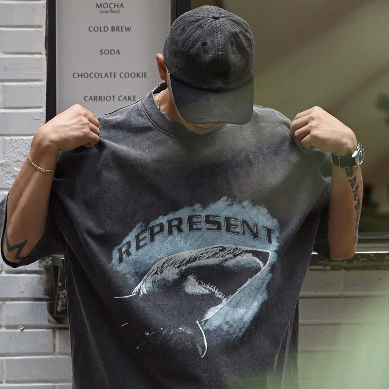 Represent Shark Washed Graphic Oversized Tee Streetwear Unisex