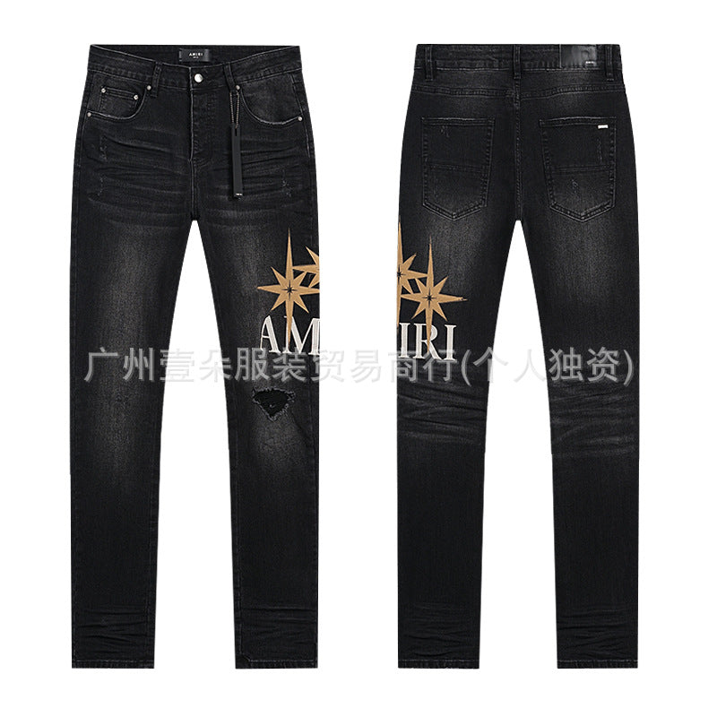 Amiri Washed Distressed Embroidered Slim Tapered Denim Jeans Unisex