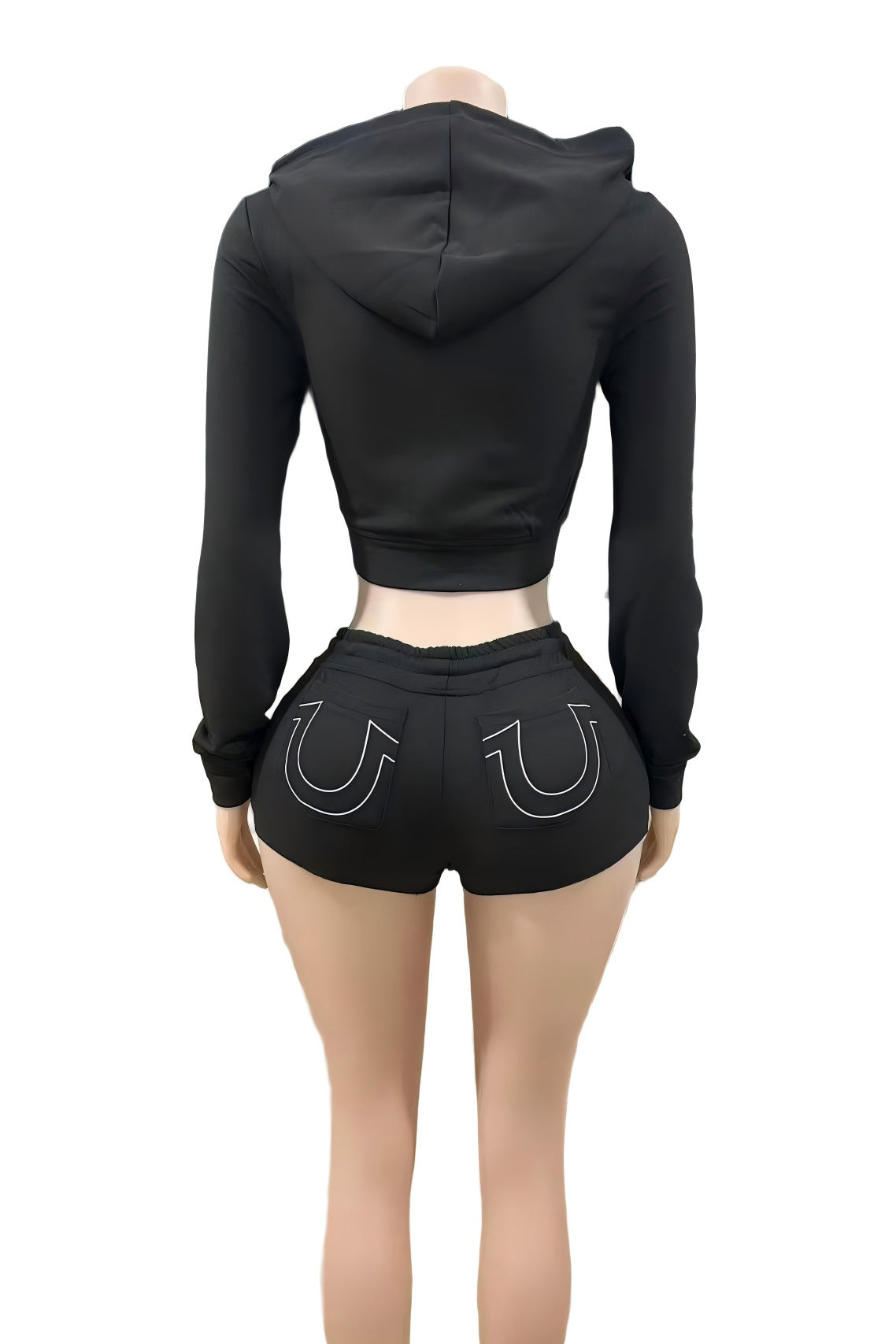 True Religion Graphic Zip Crop Hoodie Short Tracksuit Set