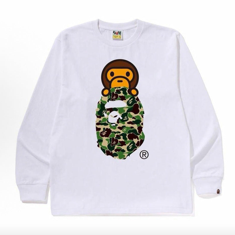 Bape Multi‑Ape‑Head Graphic Oversized Long Sleeve Tee Streetwear