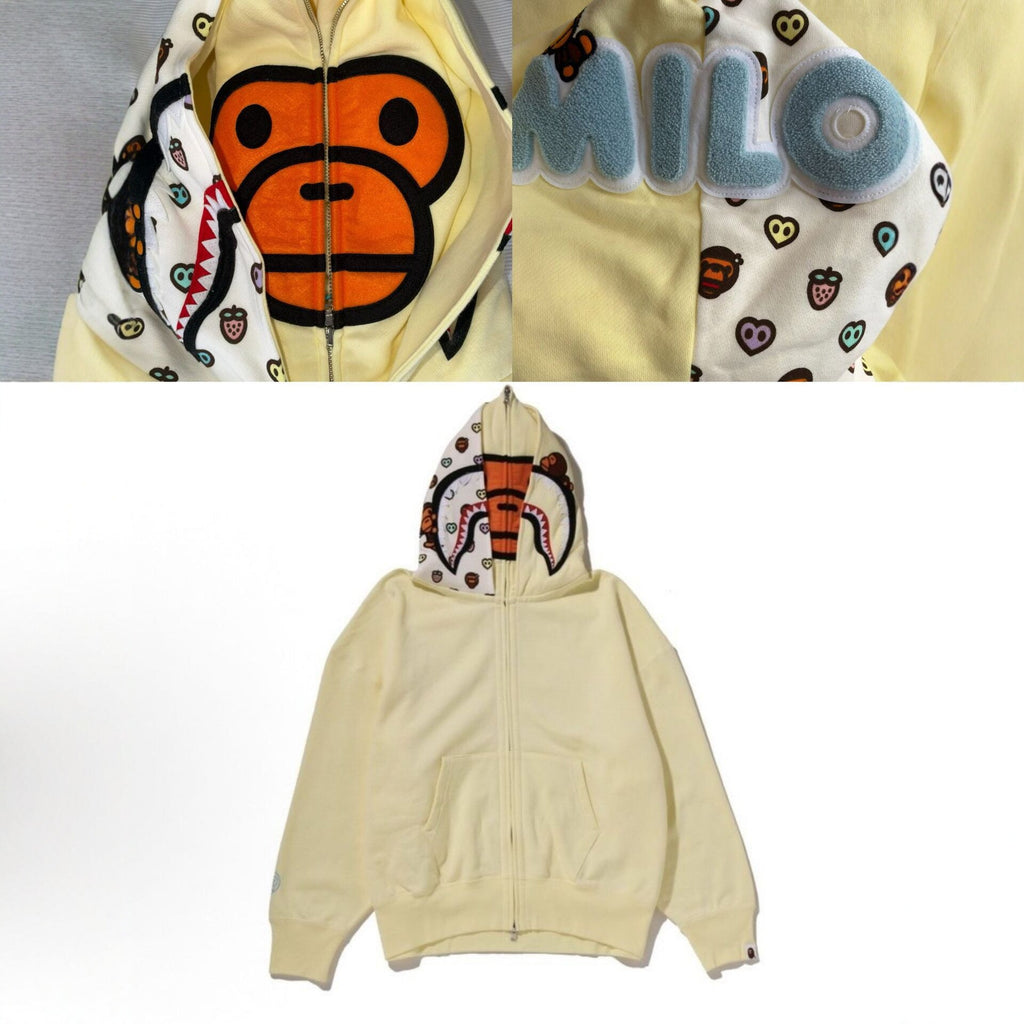 BAPE Baby Milo Shark Double-Hood Full-Zip Hoodie - Cream Yellow