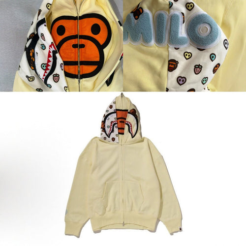 BAPE Baby Milo Shark Double-Hood Full-Zip Hoodie - Cream Yellow
