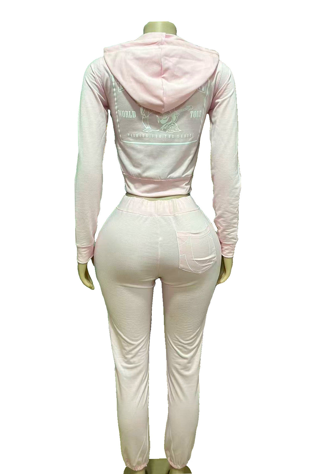True Religion Vintage Stitch Zip Crop Hoodie Flare Pant Tracksuit Set