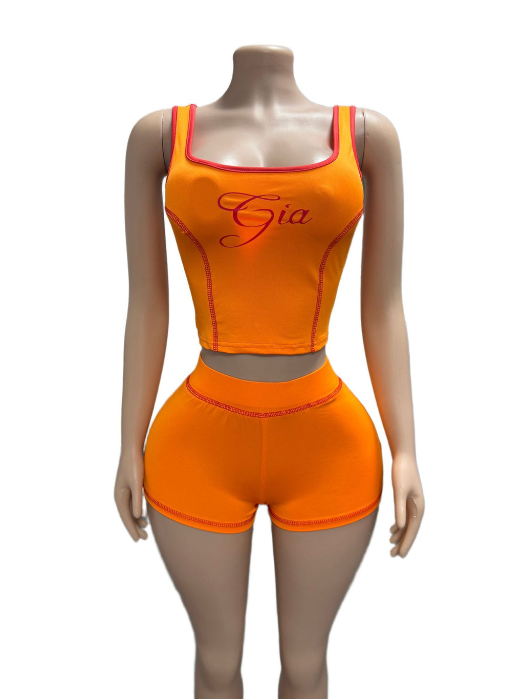 I.AM.GIA Contrast Piping Letter Print Square Neck Tank Short 2 Piece Set