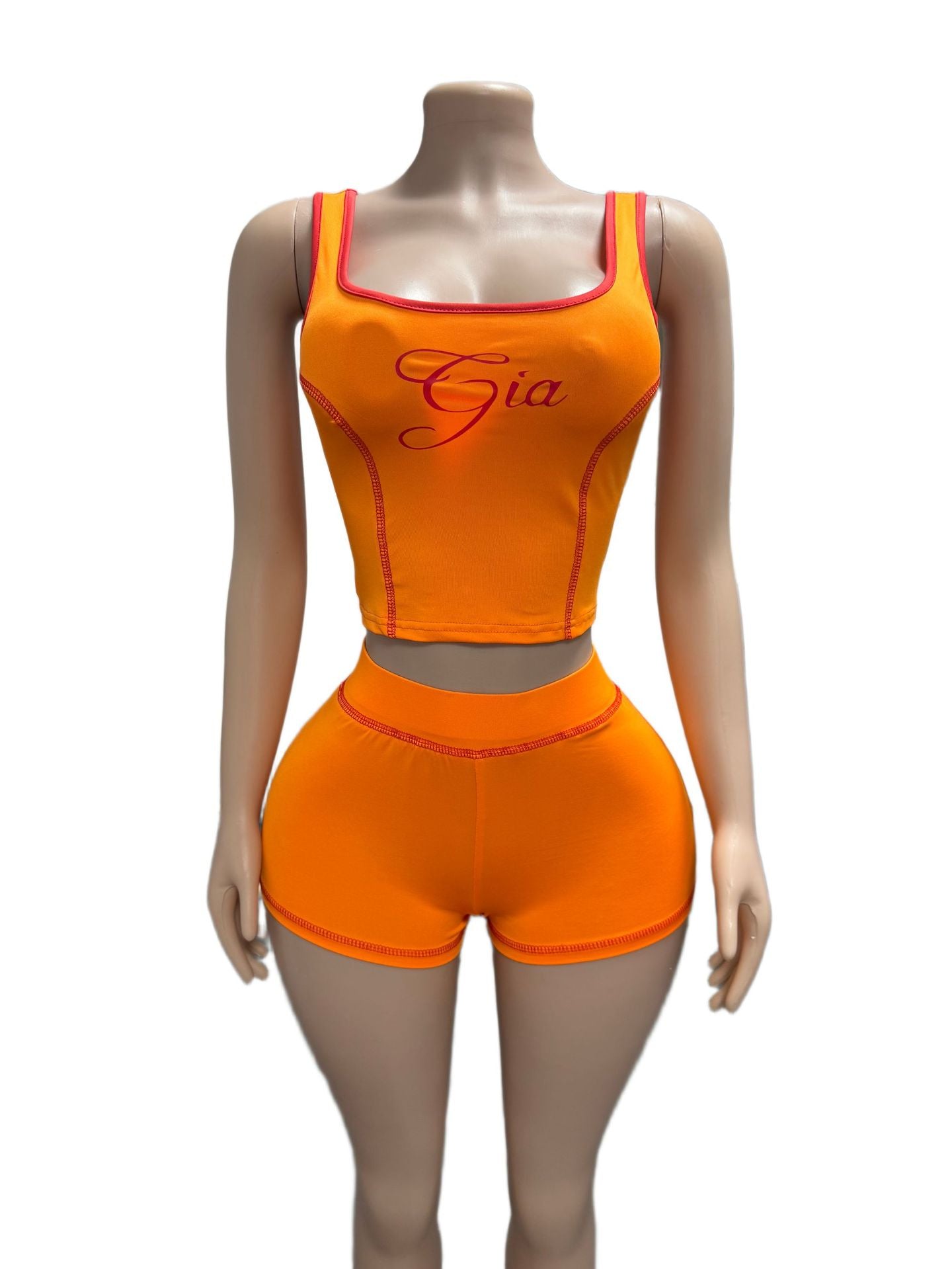 I.AM.GIA Contrast Piping Letter Print Square Neck Tank Short 2 Piece Set