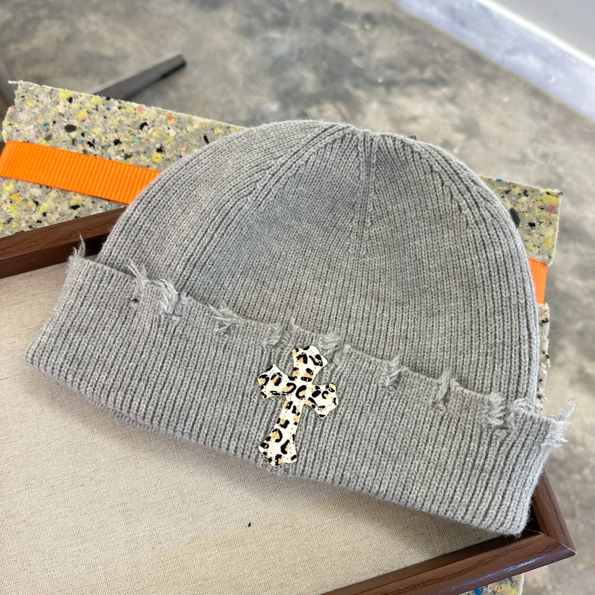 Leopard Cross Distressed Knit Beanie Cuffed Winter Hat Multi‑Style