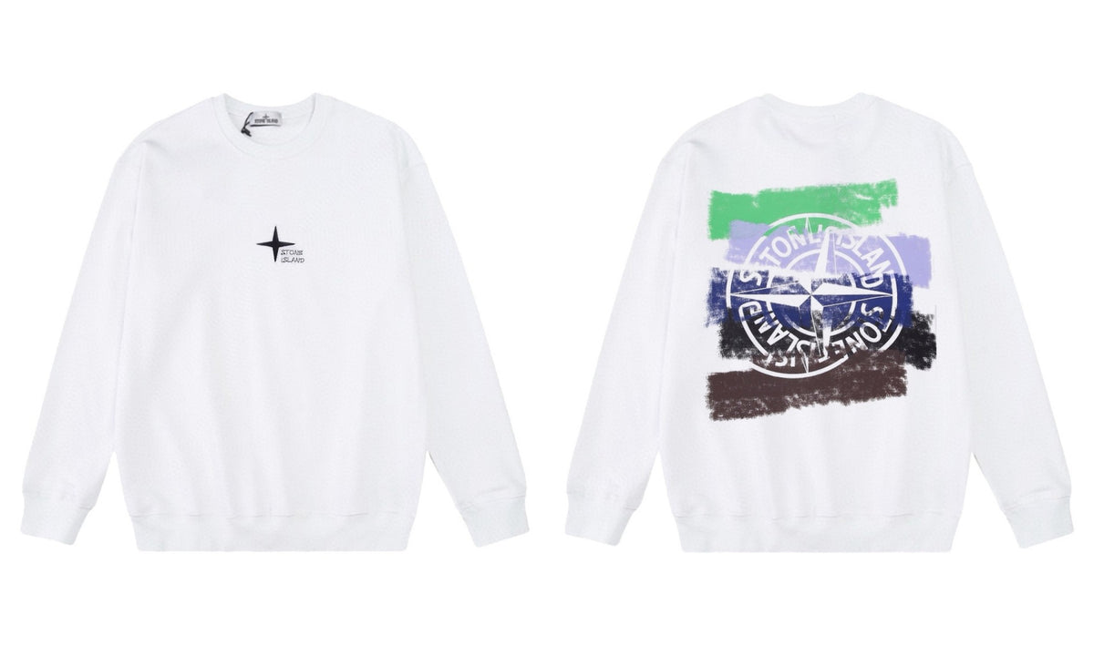 Stone Island Compass Print Crewneck Sweatshirt Men Autumn Pullover
