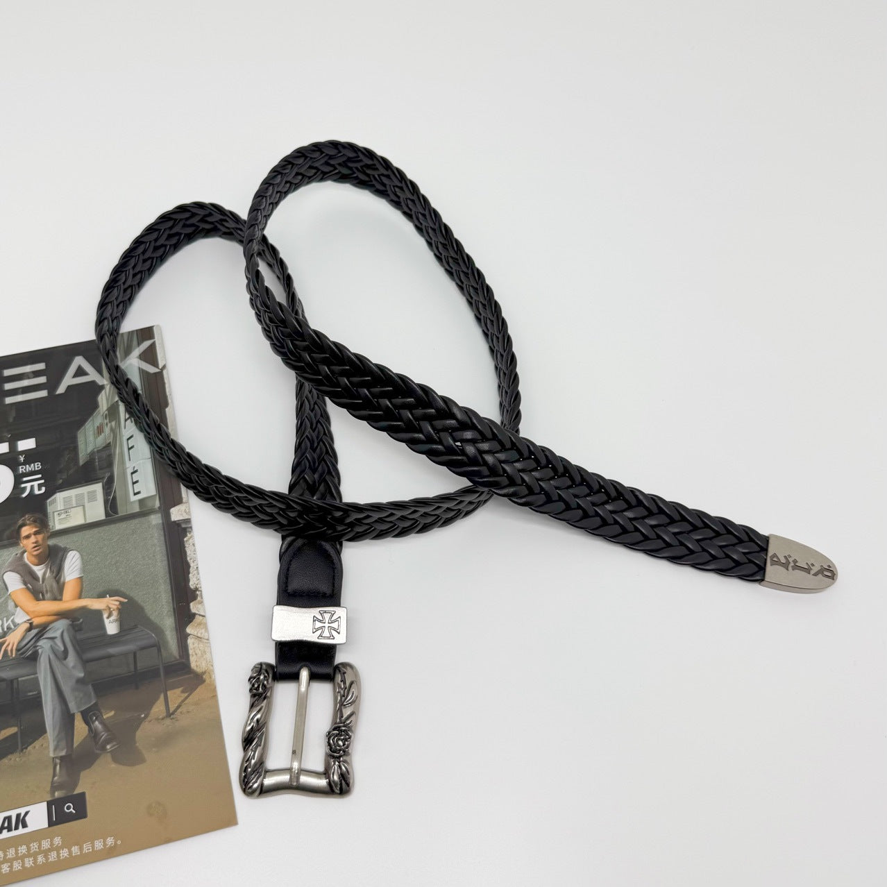 ERD Punk Rose Buckle Hand Woven Narrow Belt Streetwear Unisex