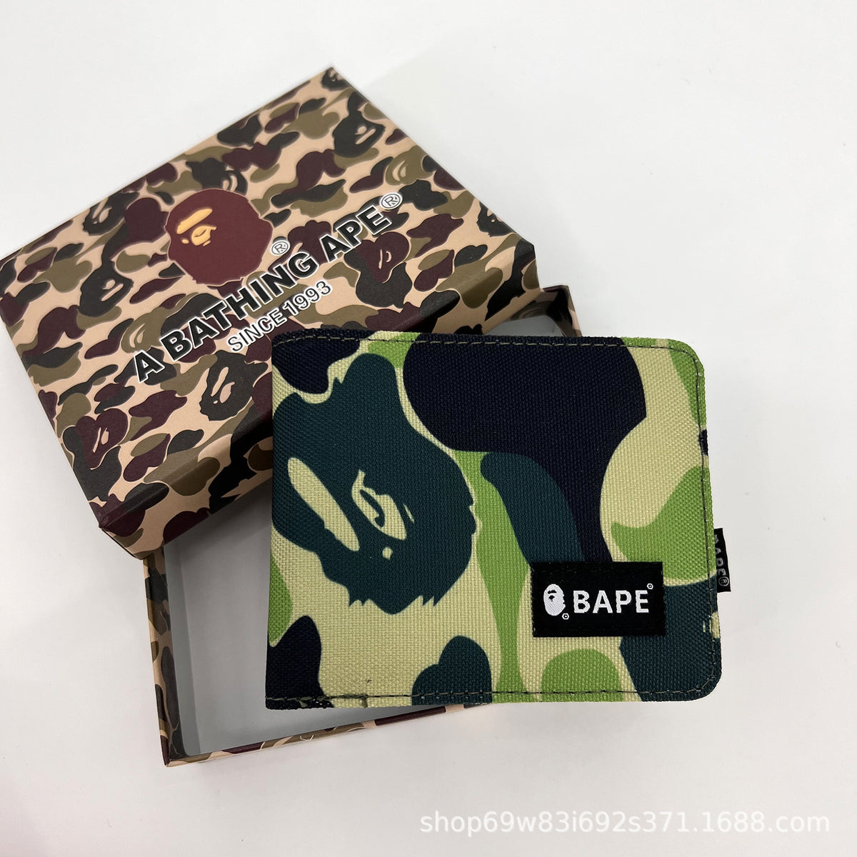 BAPE Camo Ape Head Bifold Wallet Mini Multi Color Canvas Card Holder