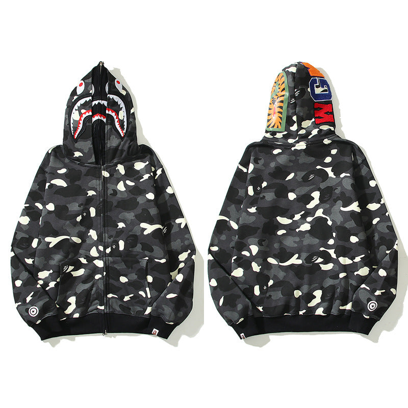 BAPE Shark Camo Print Full Zip Streetwear Hoodie Unisex