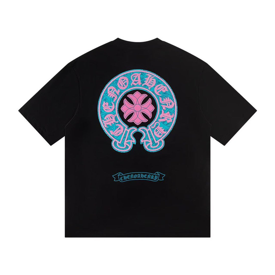 Chrome Hearts Color Sanskrit Cross Print Short Tee Unisex Y2K