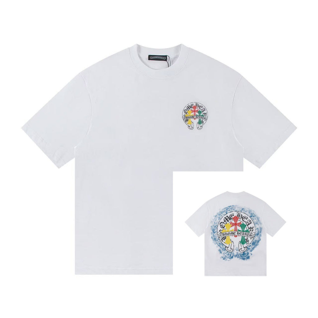 Chrome Hearts Color Sanskrit Cross Horseshoe Print Short Tee Unisex