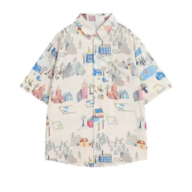 Mens Tropical Hawaiian Floral Loose Short Sleeve Summer Shirt 8002-8034