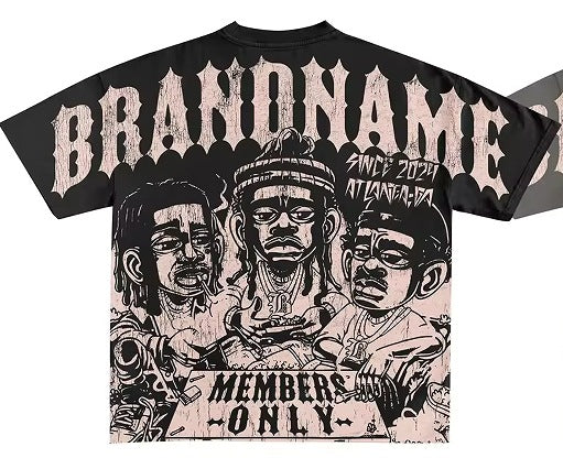Y2K Hip-Hop Cartoon Portrait Oversized Vintage Baumwoll-T-Shirt im Members-Only-Stil