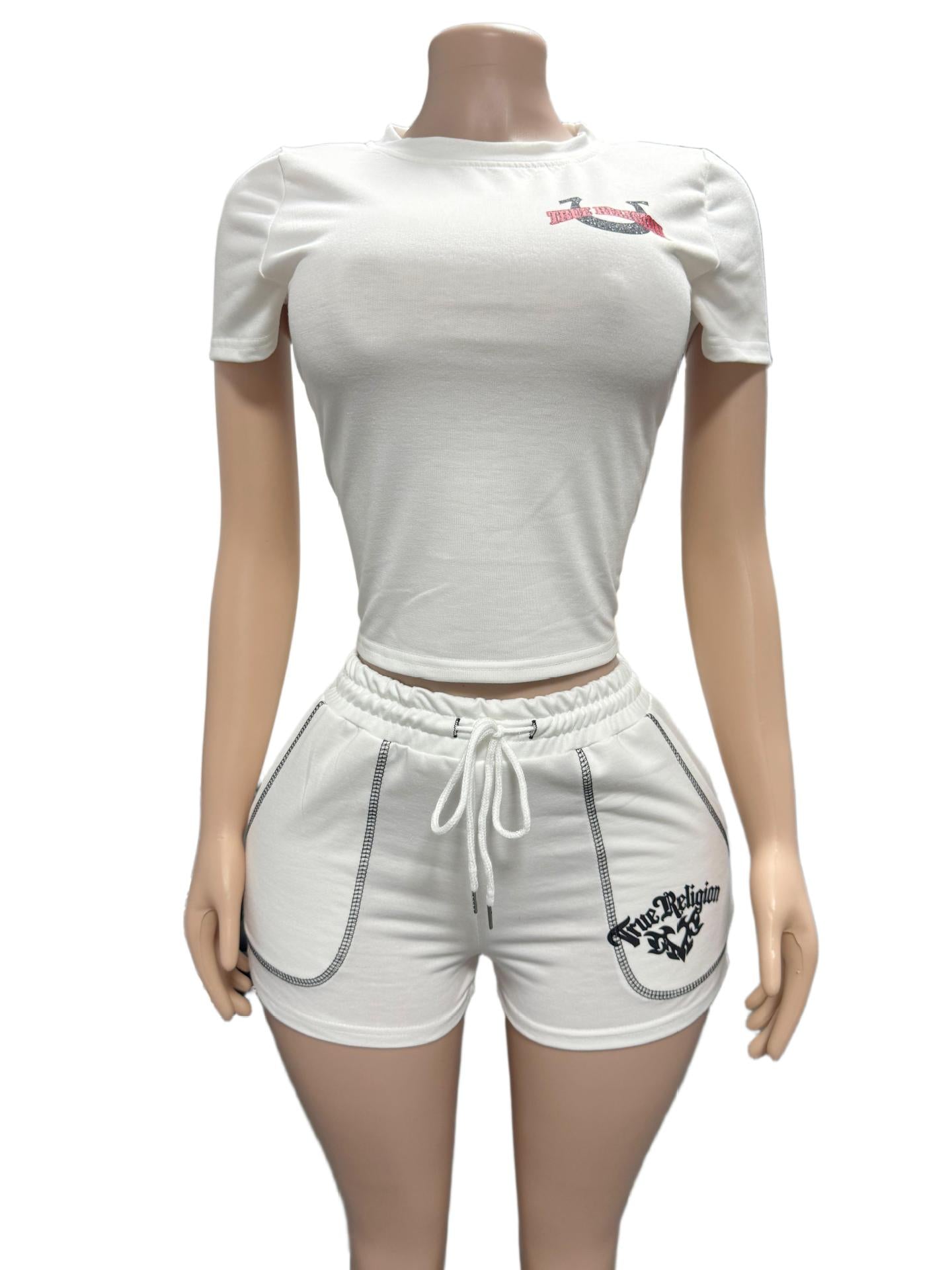 True Religion Horseshoe Graphic Print Tee Shorts 2 Piece Set