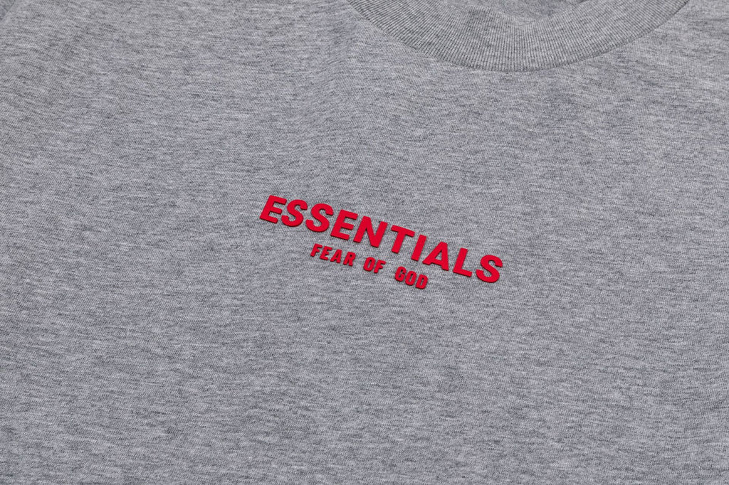 Fear Of God Essentials Red Rubber Letter Crew Neck Short Sleeve T Shirt