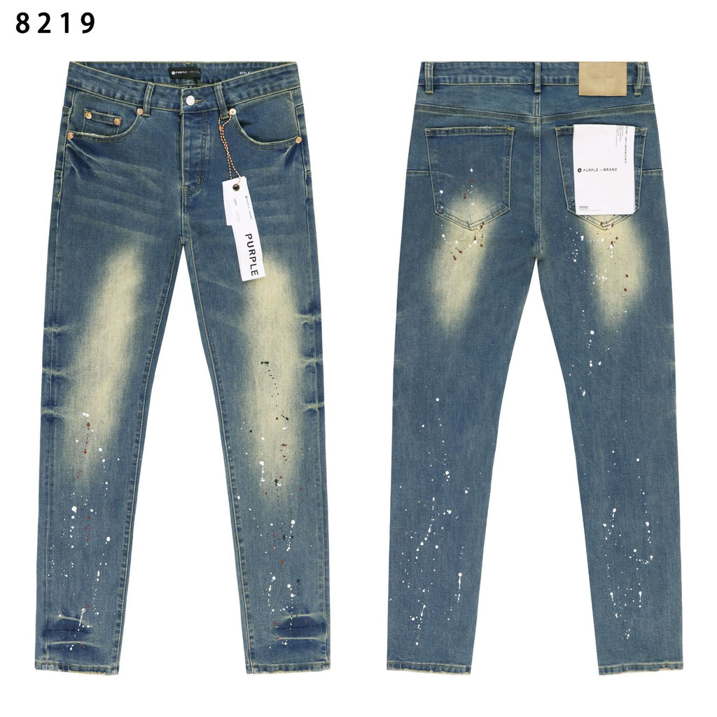 Purple Brand Splash Paint Distressed Skinny Denim Jeans Unisex