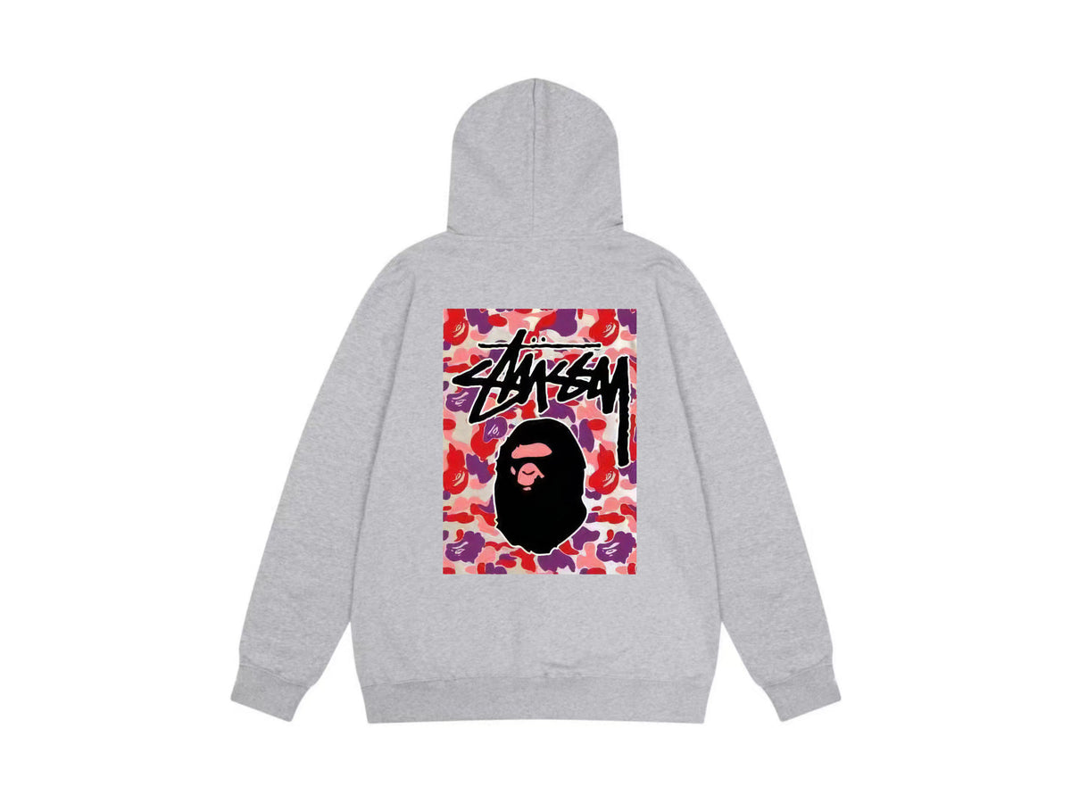 Stussy Zip Up Hoodie Multi Graphic Letter Print Streetwear Jacket