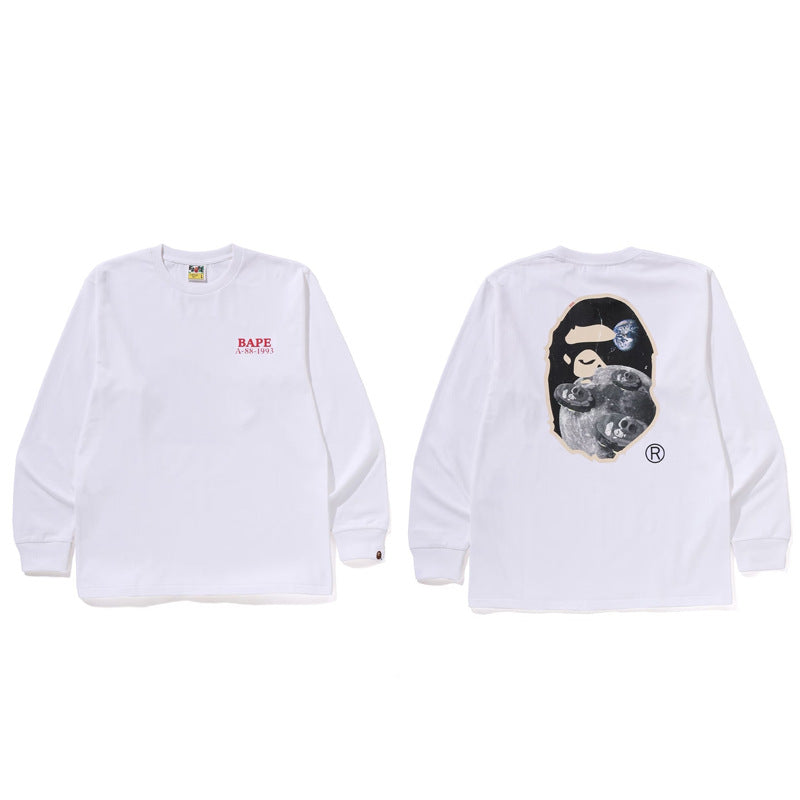 Bape Multi‑Ape‑Head Graphic Oversized Long Sleeve Tee Streetwear