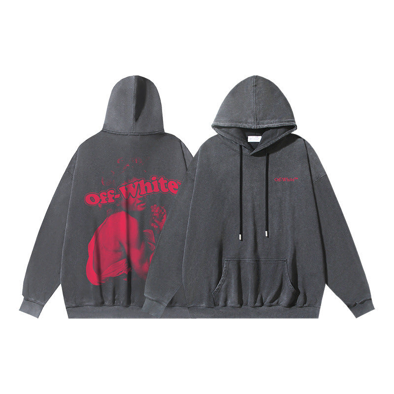 Off White Washed Bacchus Graphic Print Hoodie Unisex