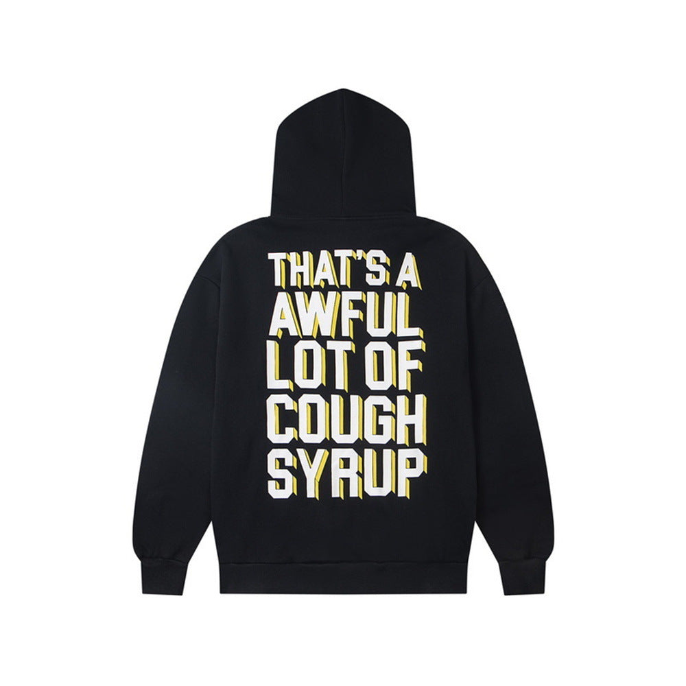 Cough Syrup Graphic Hoodie Vintage Letter Print HipHop Street Pullover