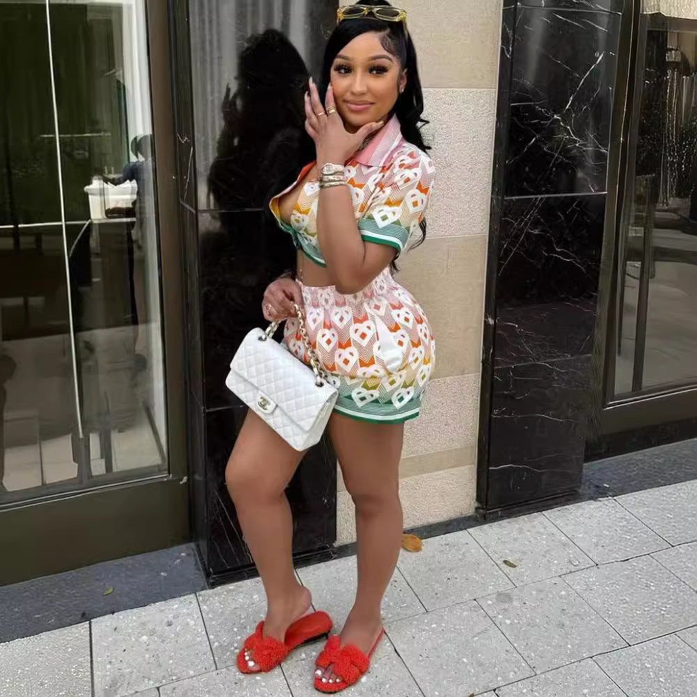 Casablanca Floral Print Short Sleeve Top Shorts 2 Piece Set Women