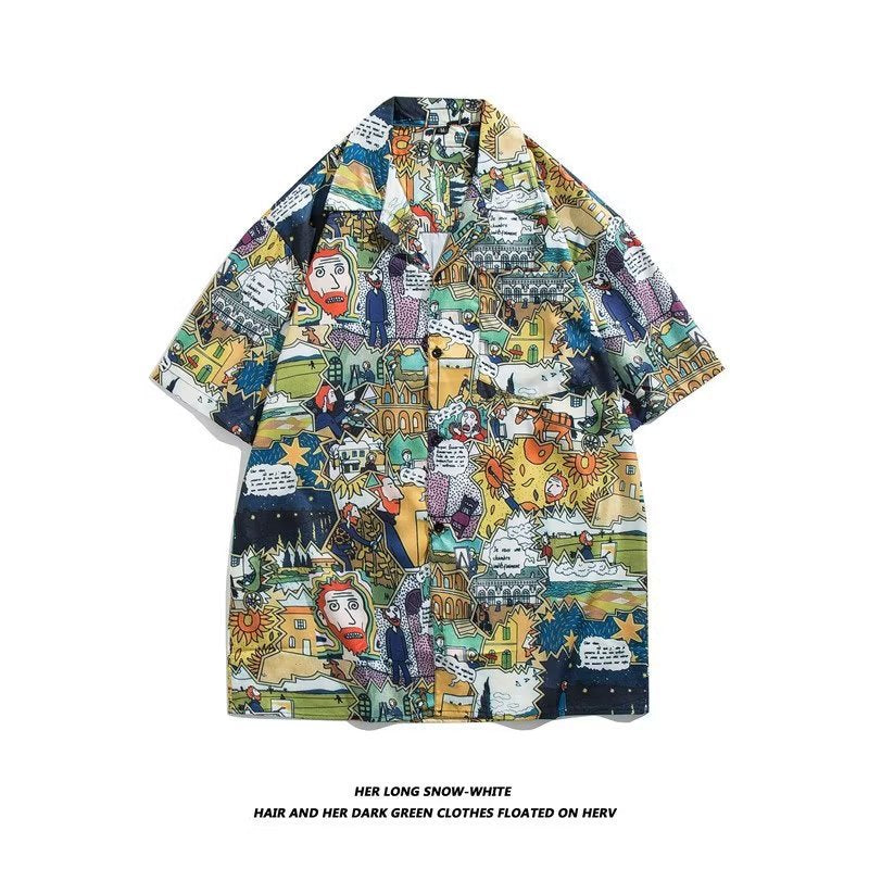 Unisex Vintage Camp Collar Tropical Floral Loose Beach Vacation Shirt 1301-1341