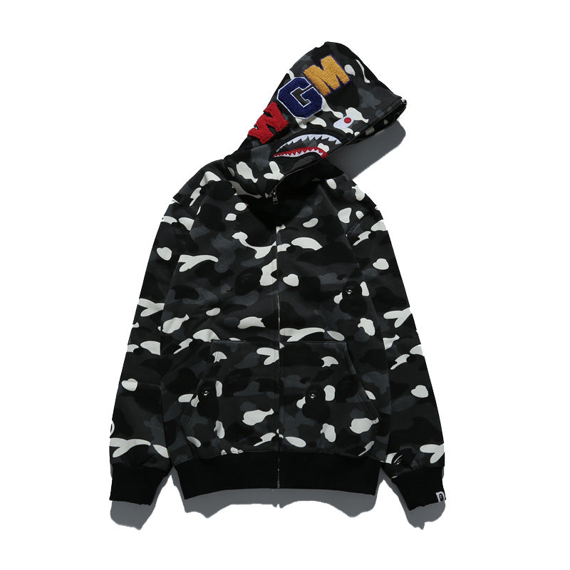 BAPE Shark Camo Print Full Zip Embroidery Streetwear Hoodie Unisex