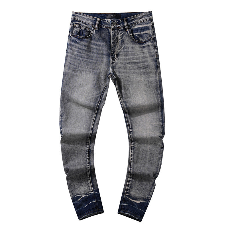 Purple Brand Vintage Washed Distressed Splash‑Ink Slim Tapered Jeans