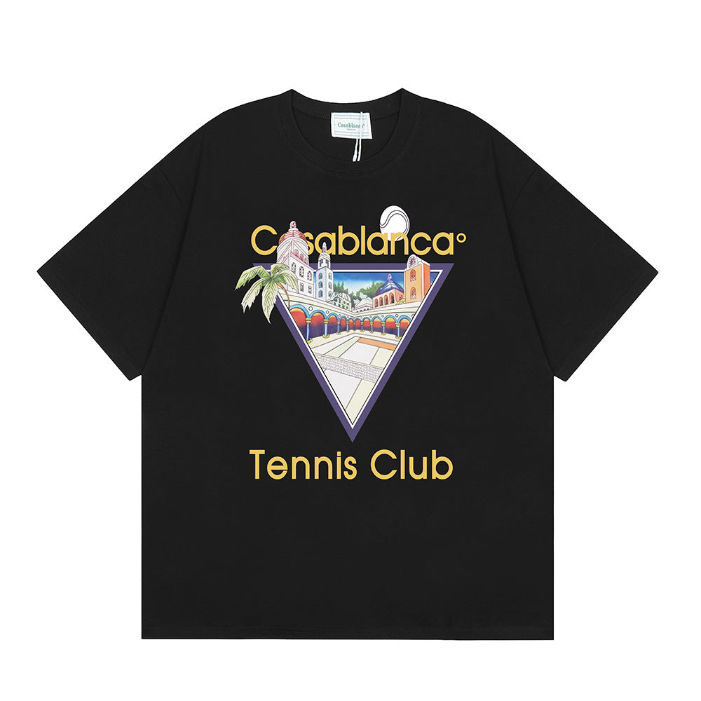 2026 New Casablanca Logo Print Loose Fit Unisex Short Sleeve T-Shirt