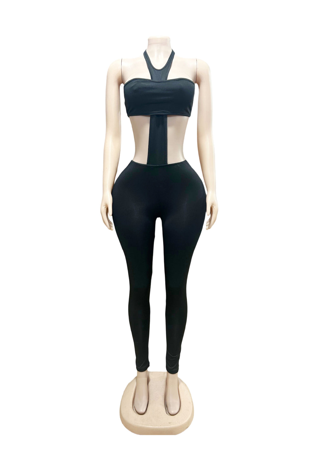 Cutout Halter Top High Waist Leggings 2 Piece Outfit Set
