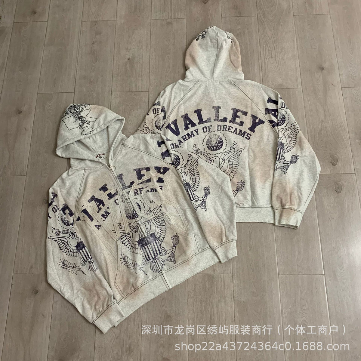 Valley Dreams Graphic Zip Up Hoodie Rhinestone Vintage Street Jacket