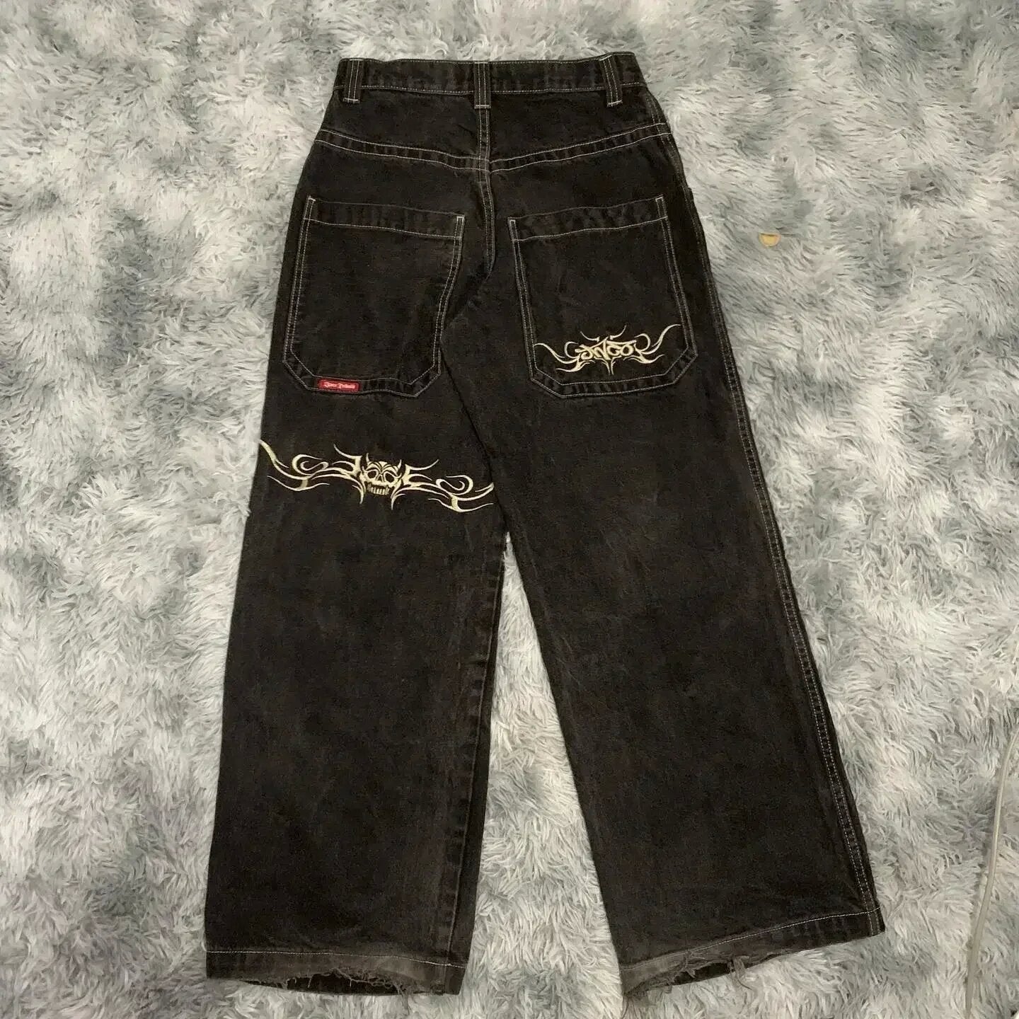 JNCO Style Y2K Bestickte Baggy Wide Leg Denim Jeans Unisex Streetwear Hose