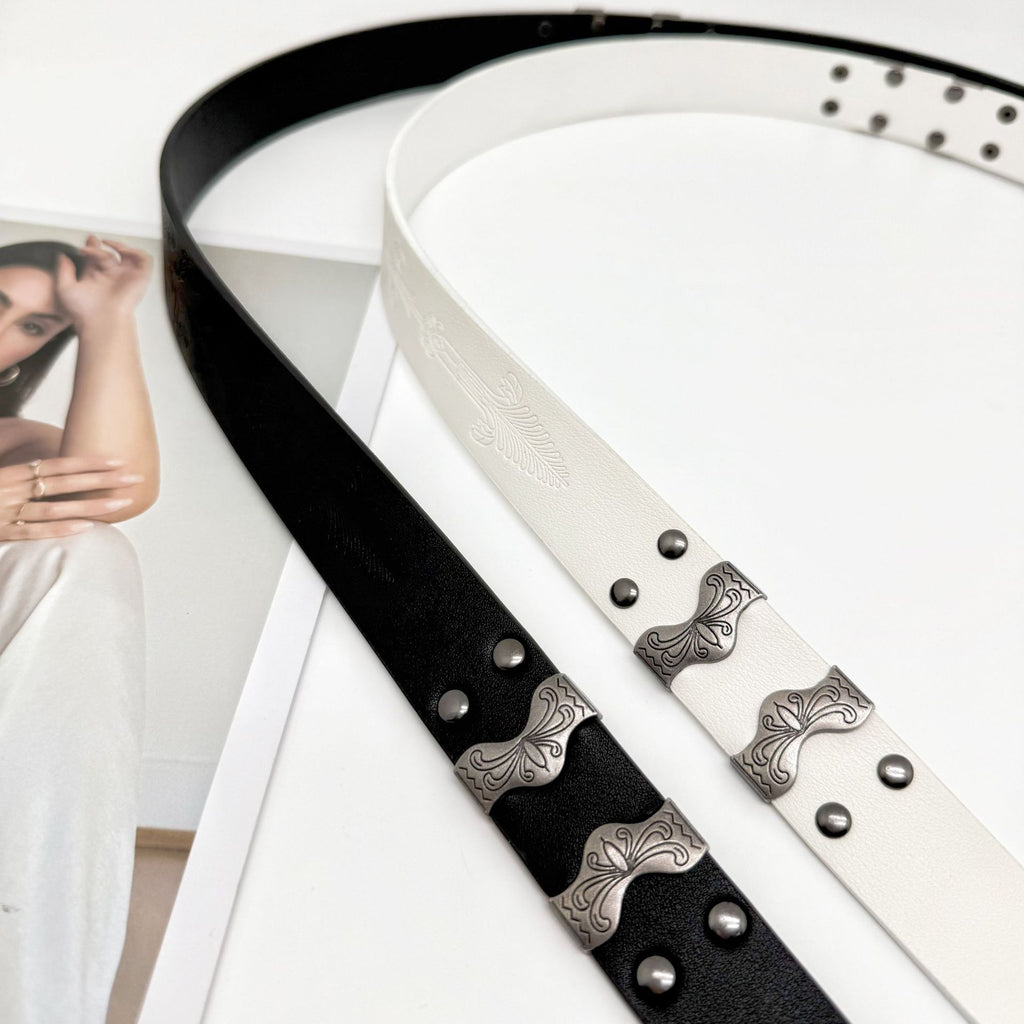 Iris Floral Kendo Western Style Leather Belt Unisex Streetwear