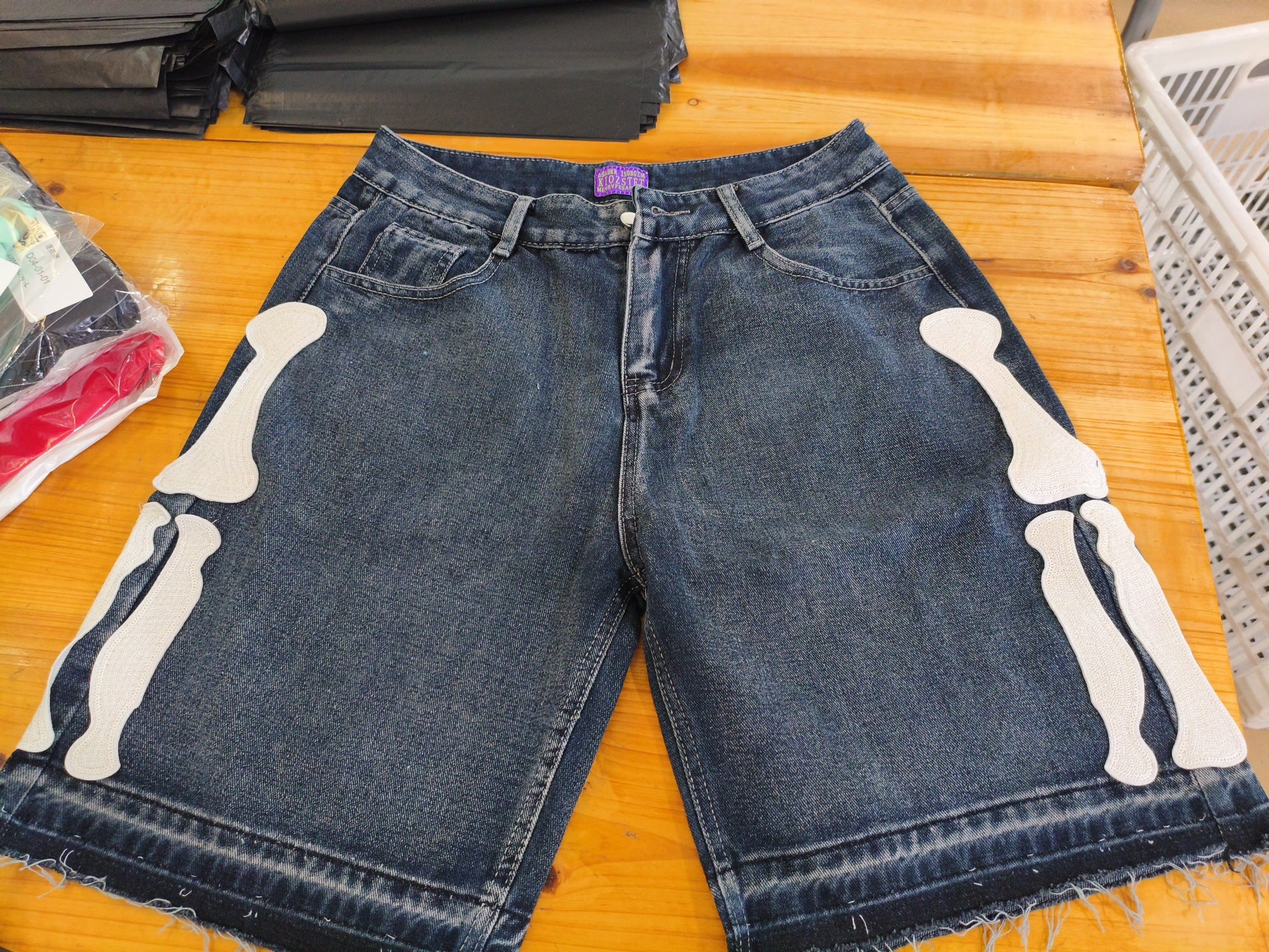 Y2K Skull Embroidery Baggy Denim Jorts