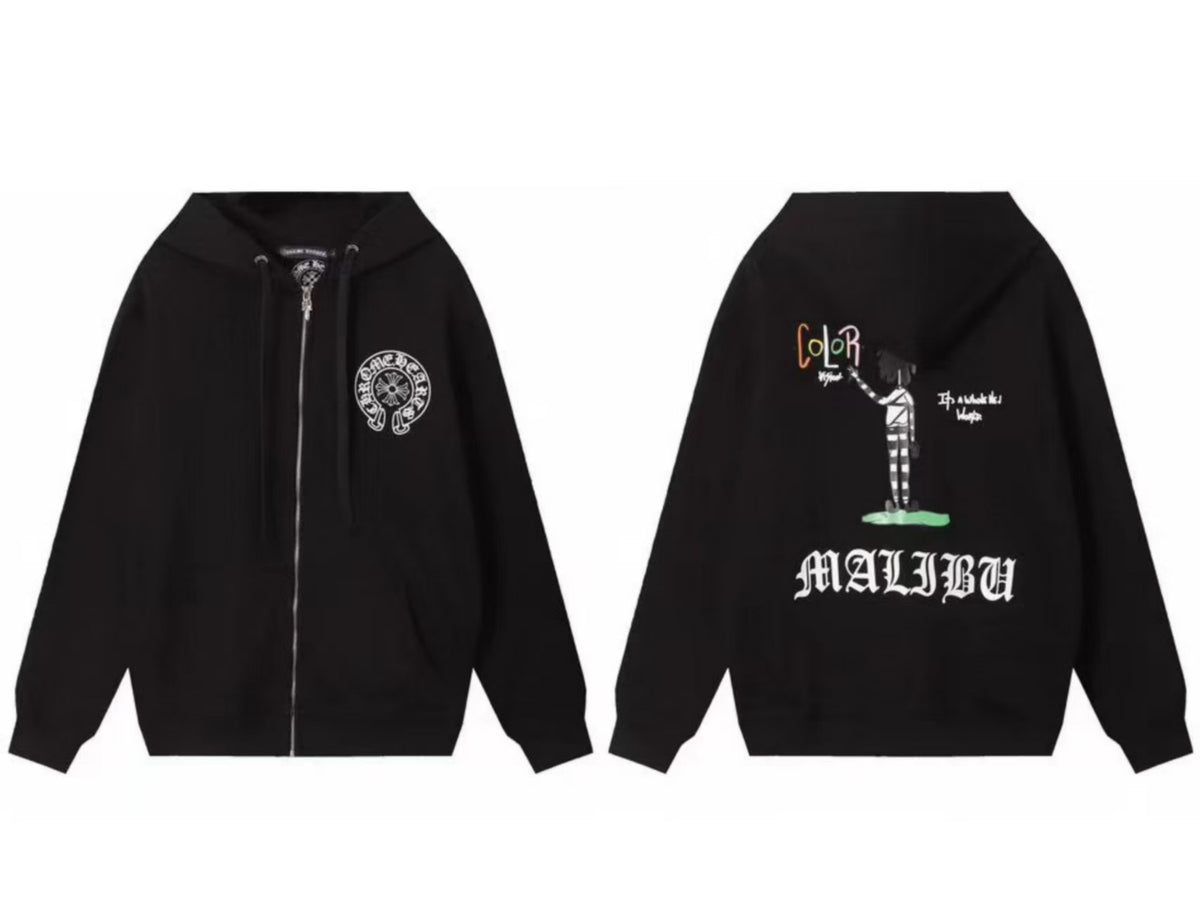 Chrome Hearts Horseshoe Sanskrit Cross Zip Up Hoodie Streetwear Unisex