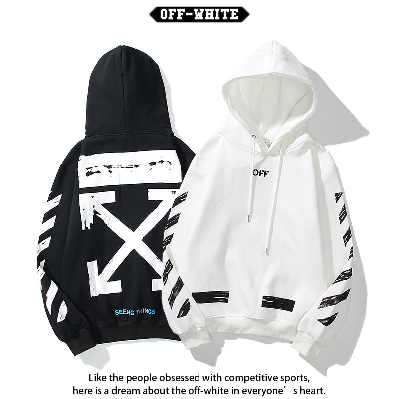 Off White Arrow Graphic Print Hoodie Streetwear Unisex