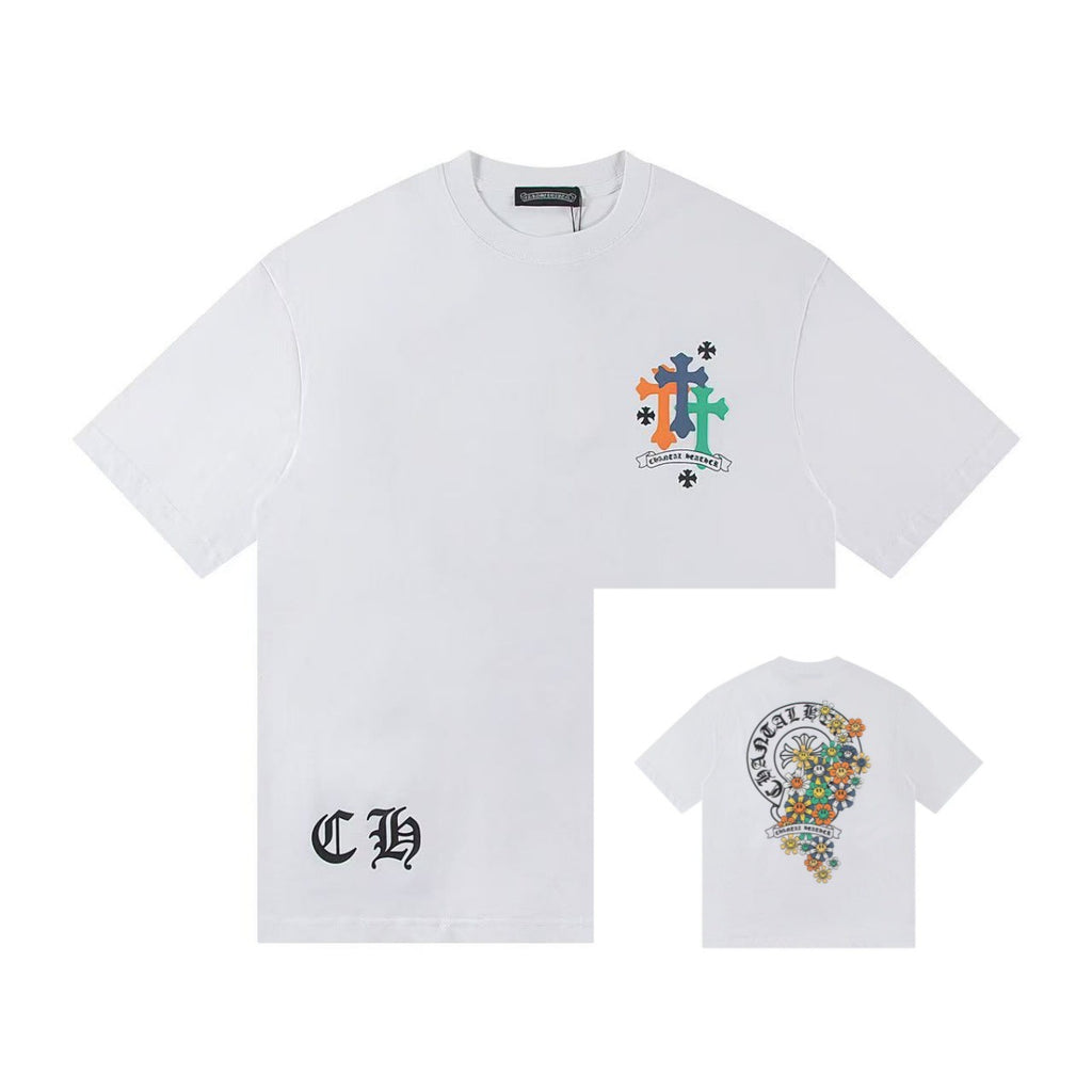 Chrome Hearts Color Sanskrit Cross Horseshoe Print Short Tee Unisex