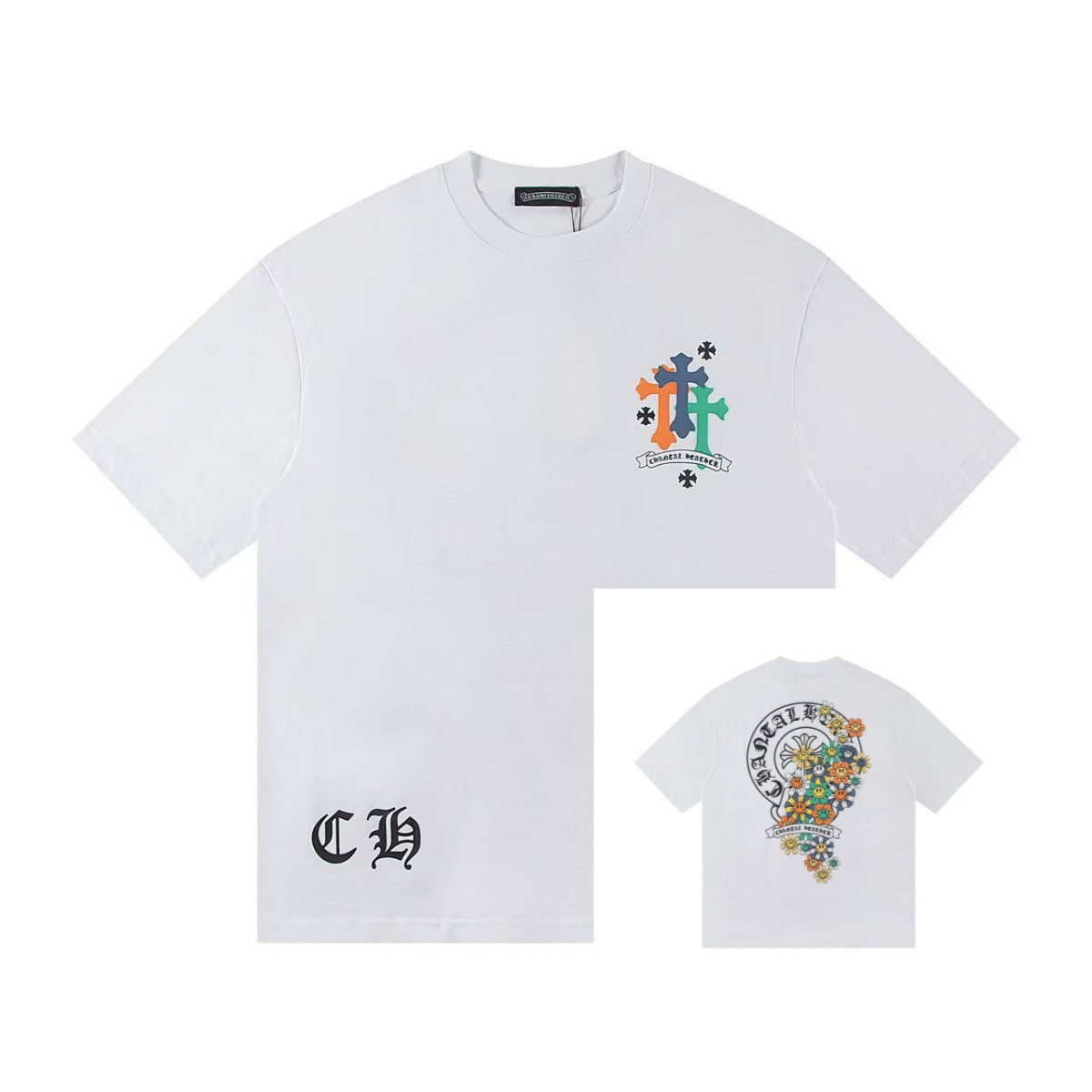 Chrome Hearts Color Sanskrit Cross Horseshoe Print Short Tee Unisex